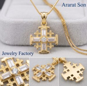 CZ 14K Jerusalem Cross