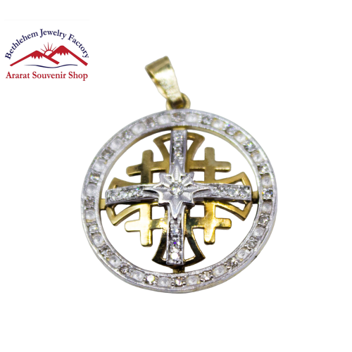 Diamond Bethlehem Star on Jerusalem Cross pendant