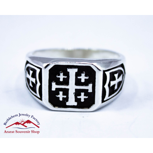 Black jerusalem cross ring