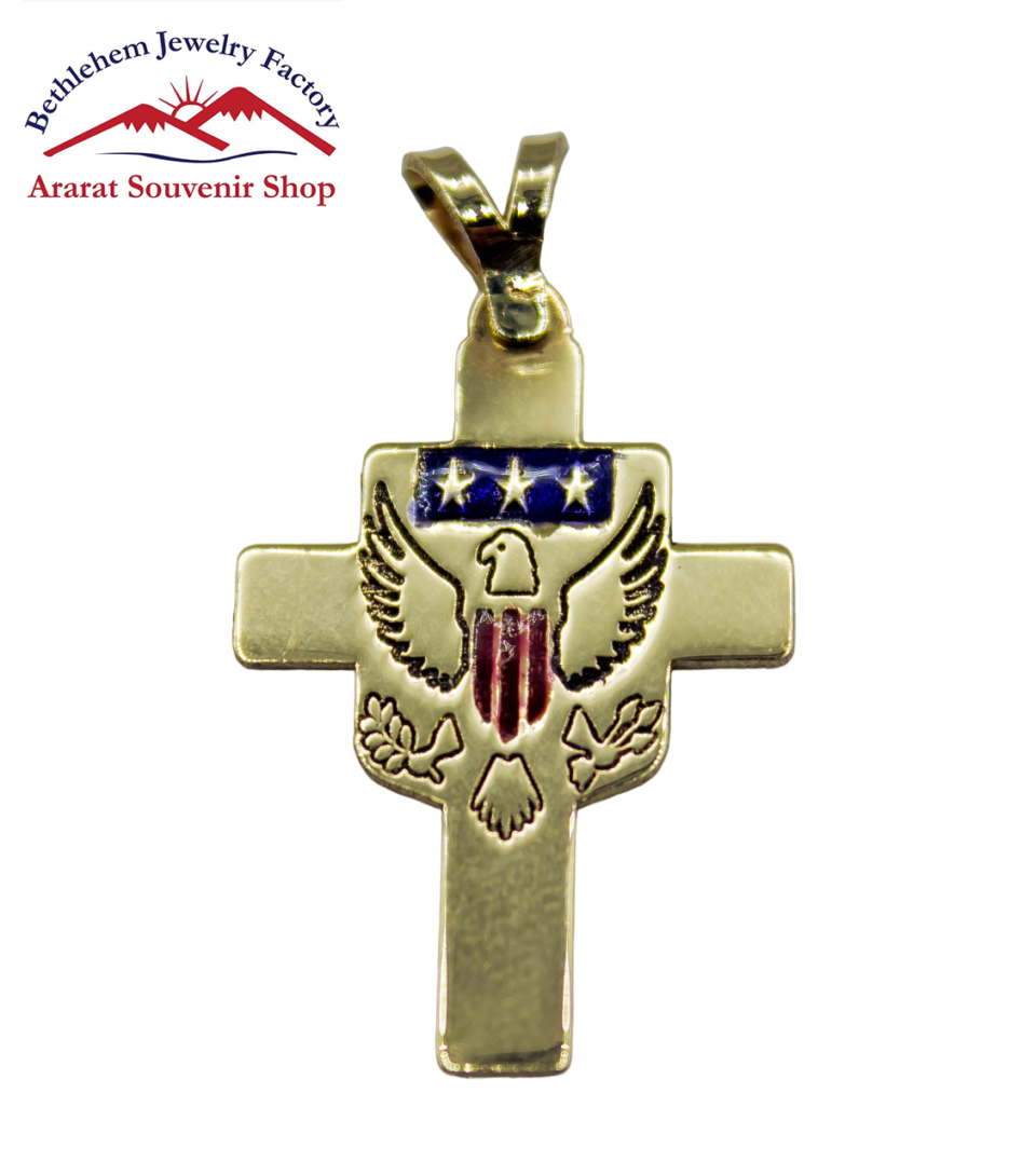 Gold Cross with American flag