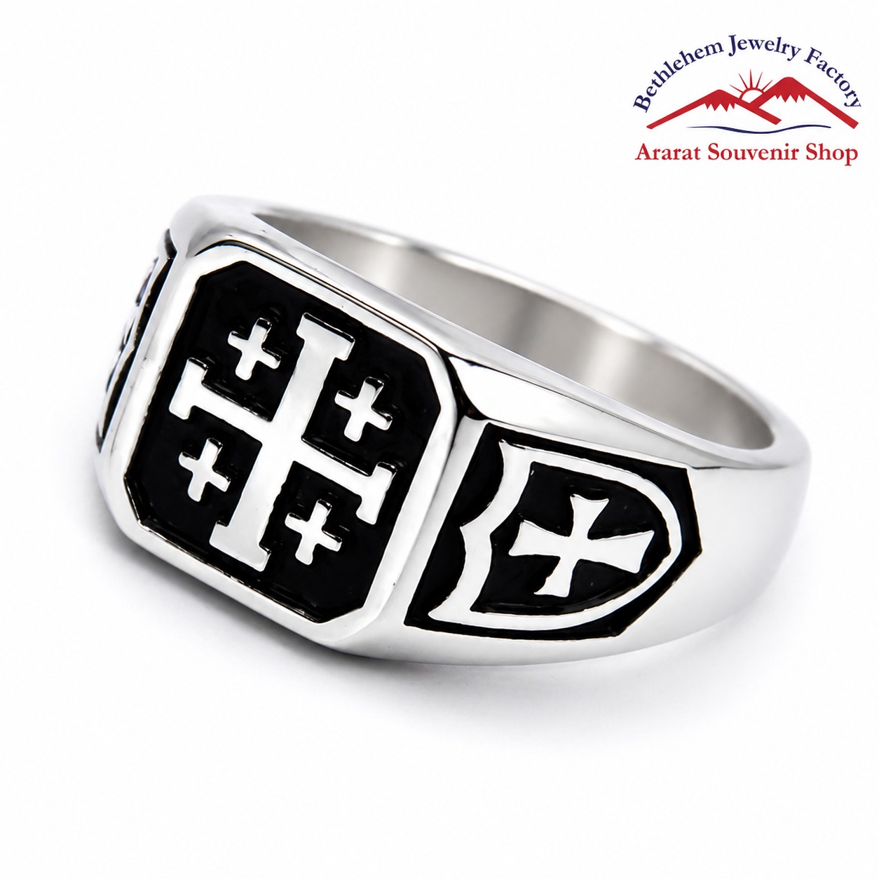 Solid Sterling Silver Jerusalem Cross Ring