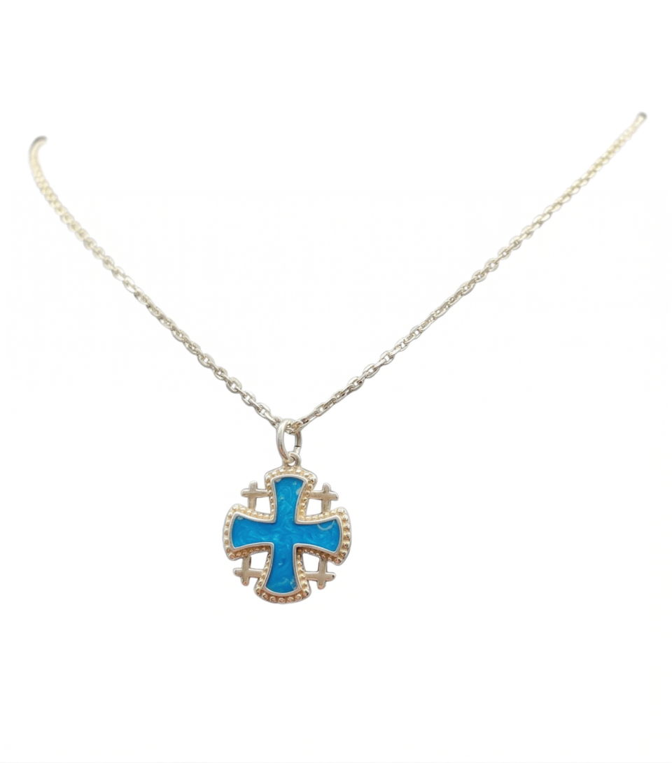 French Jerusalem Crusader Cross With Opal Turquoise Color