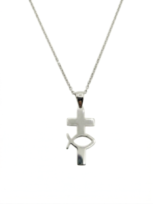 Modern Ichthys Cross with Fish Pendant