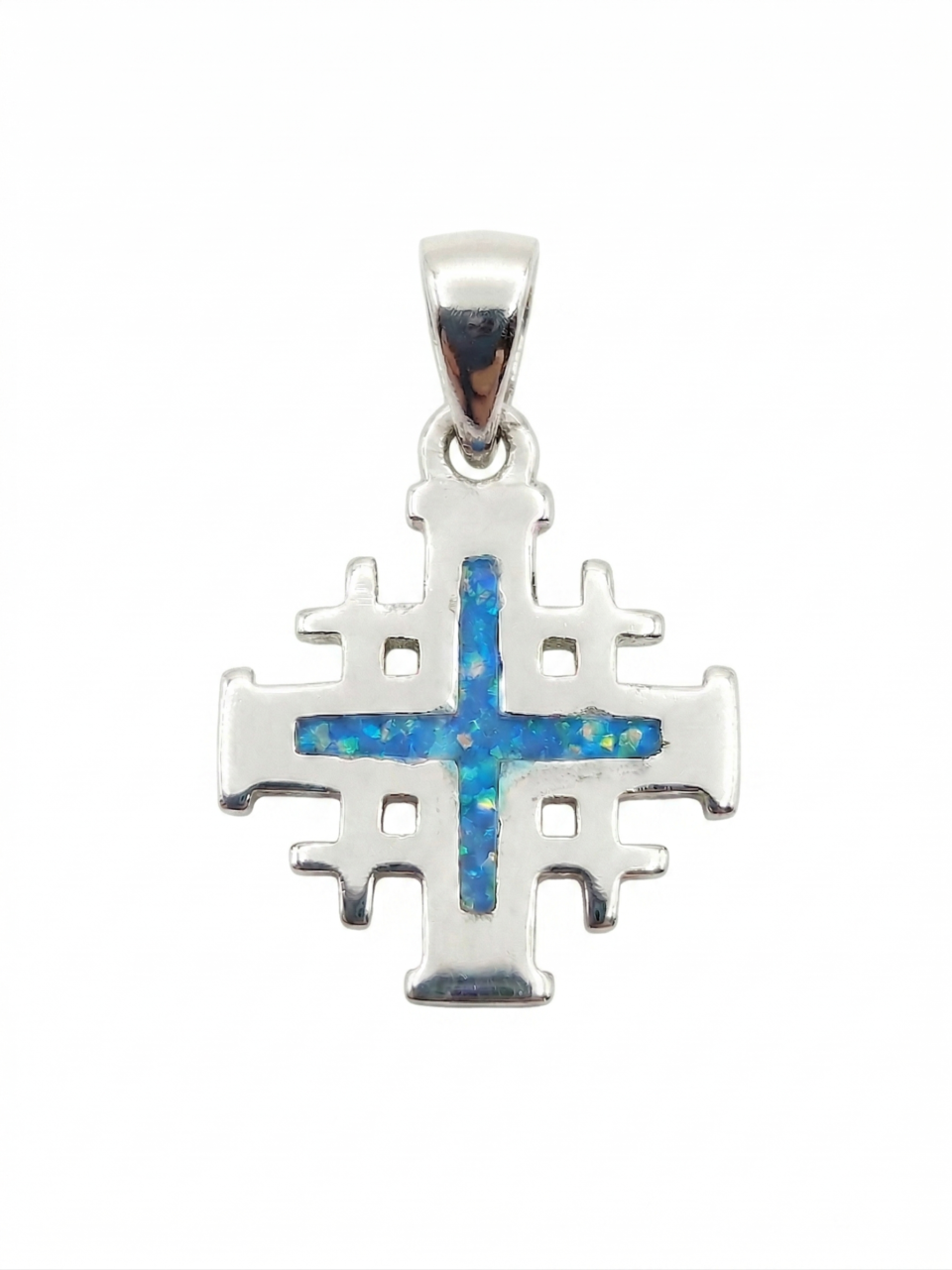 Handcrafted Synthetic Opal Jerusalem Cross Pendant